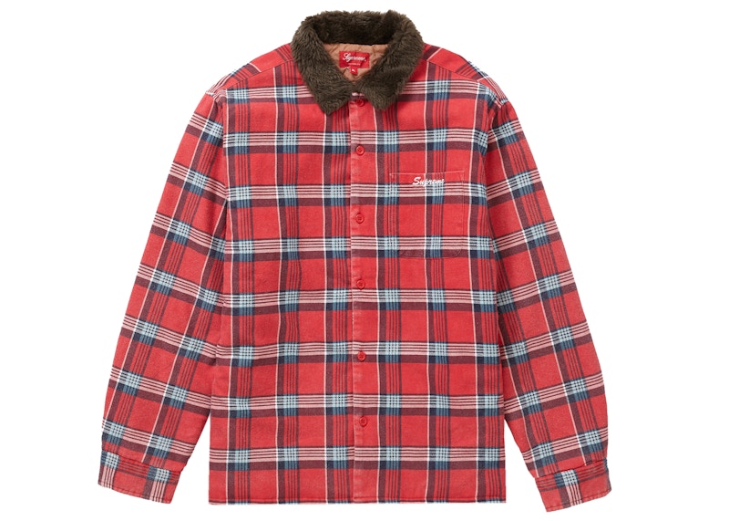 Supreme Faux Fur Collar Flannel Shirt Red
