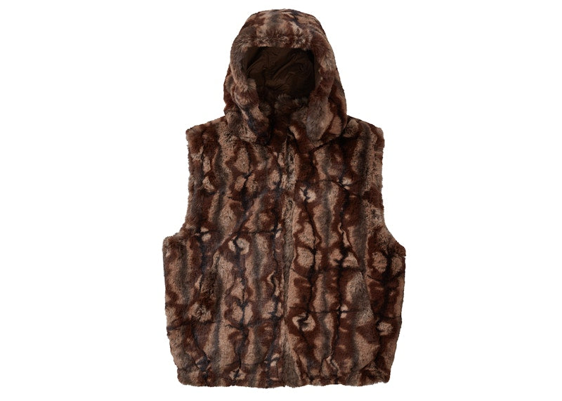 Supreme Faux Fur Hooded Vest Brown