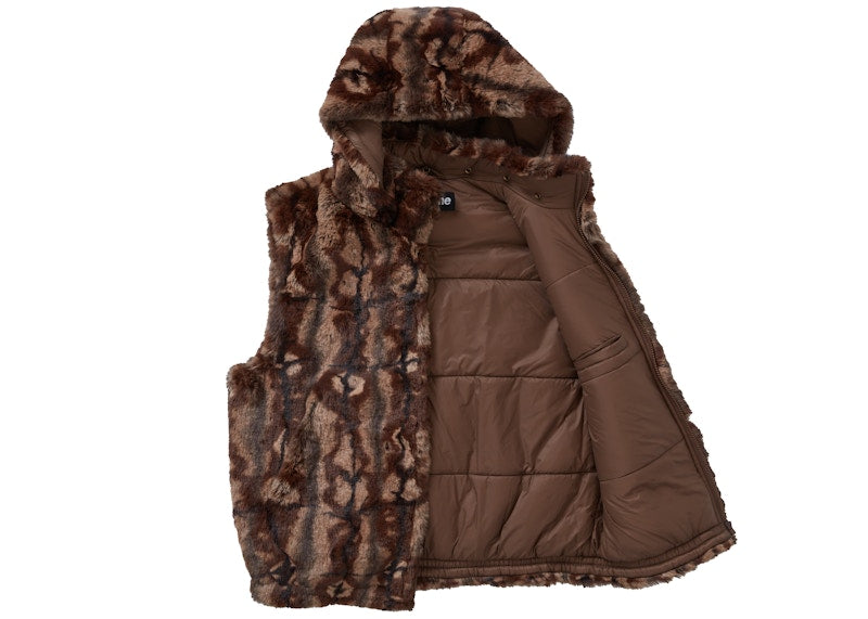 Supreme Faux Fur Hooded Vest Brown