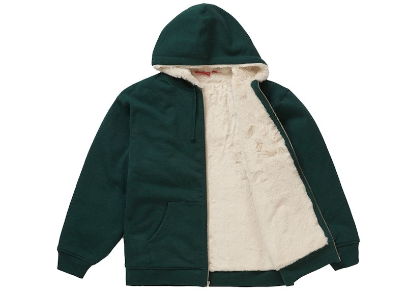 Supreme Faux Fur Lined Zip Up Hooded Sweatshirt Dark Green