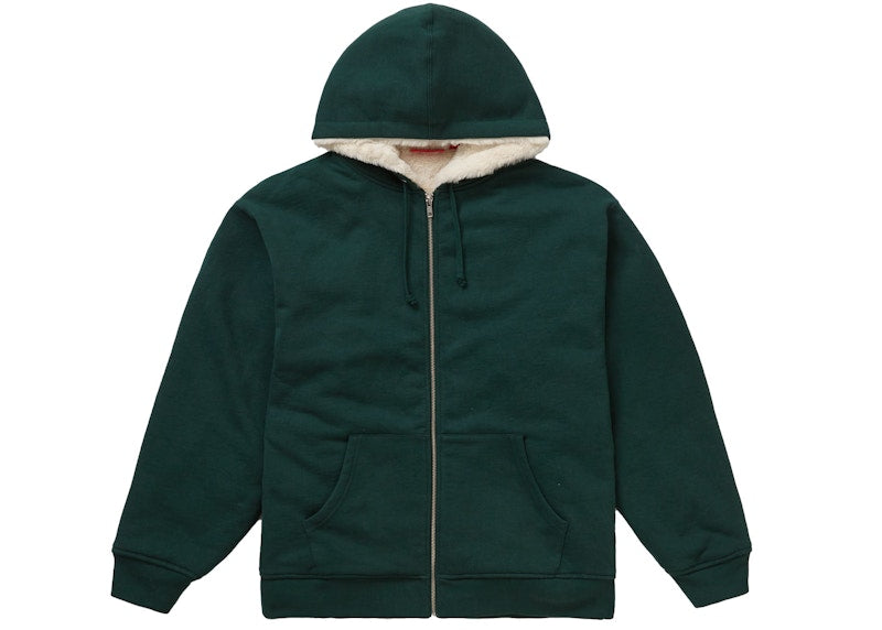 Supreme Faux Fur Lined Zip Up Hooded Sweatshirt Dark Green