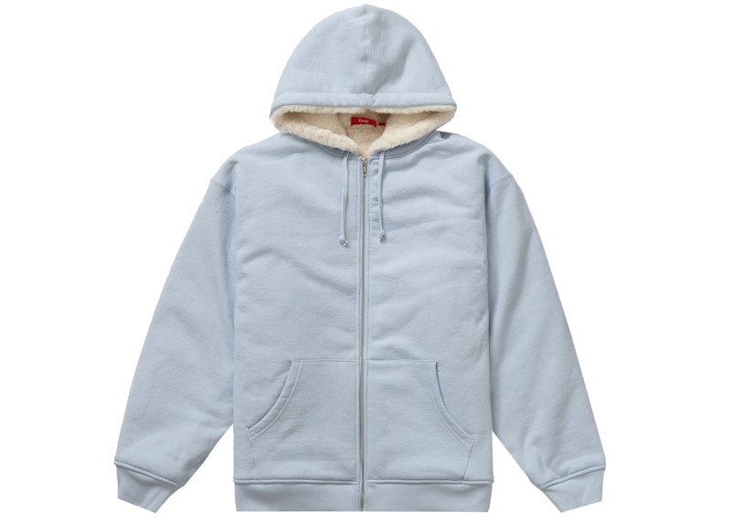 Supreme Faux Fur Lined Zip Up Hooded Sweatshirt Light Blue