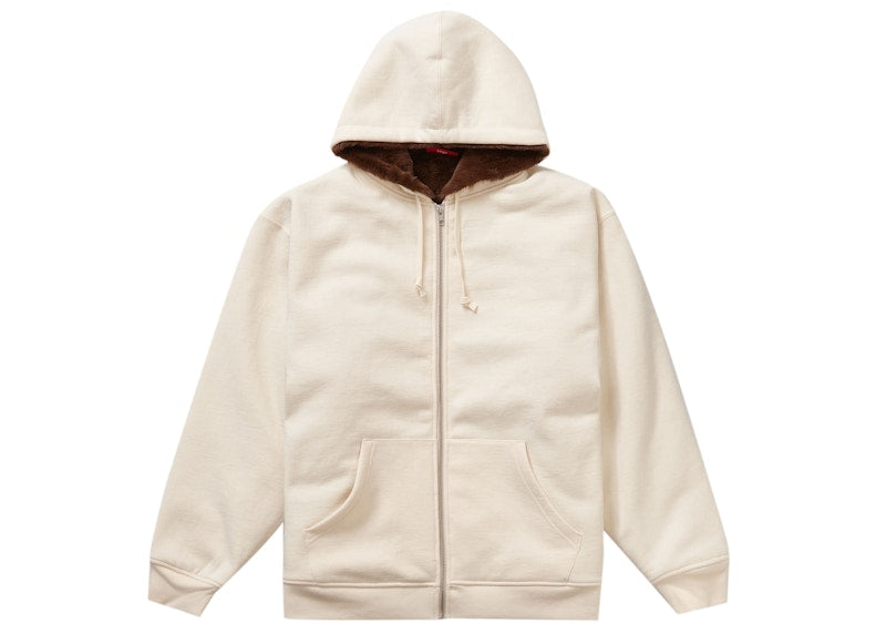 Supreme Faux Fur Lined Zip Up Hooded Sweatshirt Natural