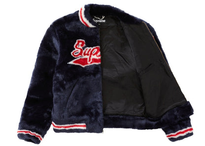 Supreme Faux Fur Varsity Jacket Navy