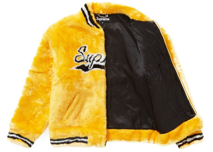 Supreme Faux Fur Varsity Jacket Yellow