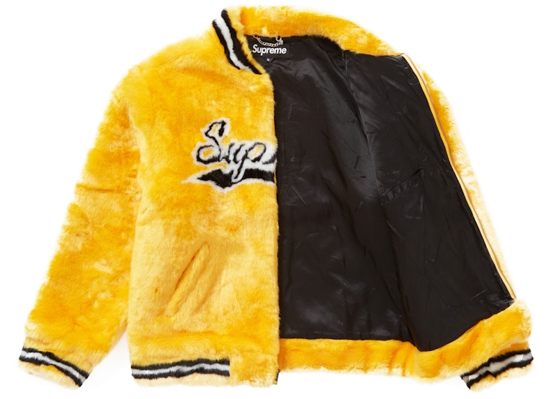 Supreme Faux Fur Varsity Jacket Yellow