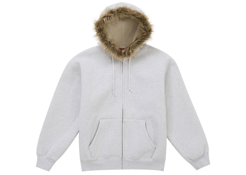 Supreme Faux Fur Zip Up Hooded Sweatshirt Heather Grey