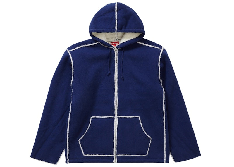 Supreme Faux Shearling Hooded Jacket Bright Navy