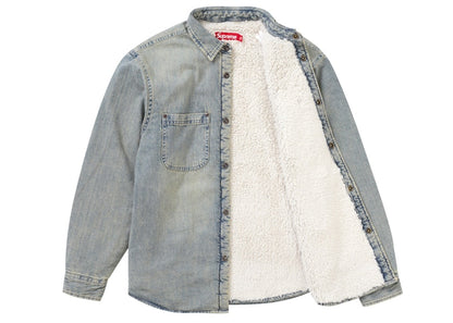 Supreme Faux Shearling Lined Work Shirt Washed Indigo Denim