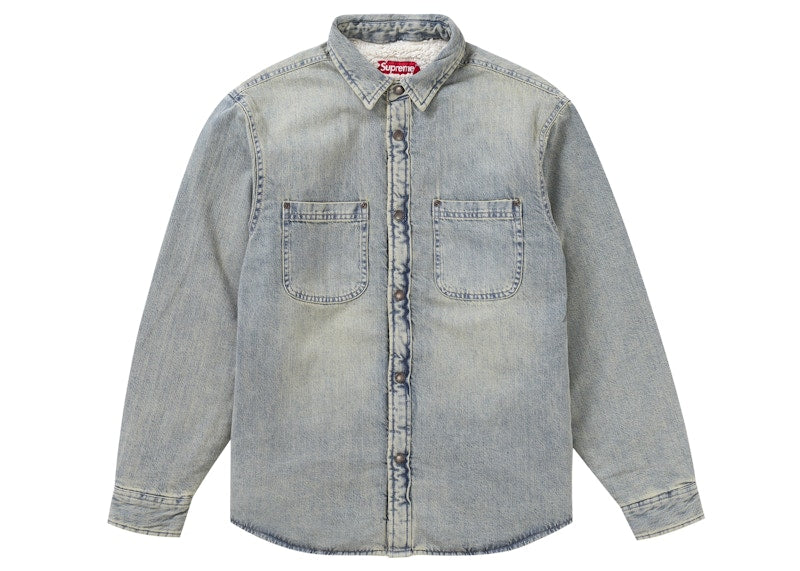 Supreme Faux Shearling Lined Work Shirt Washed Indigo Denim
