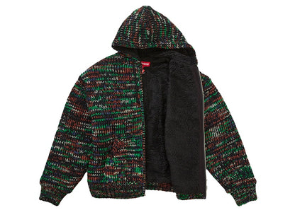 Supreme Faux Shearling Lined Zip Up Hooded Sweater Green Melange