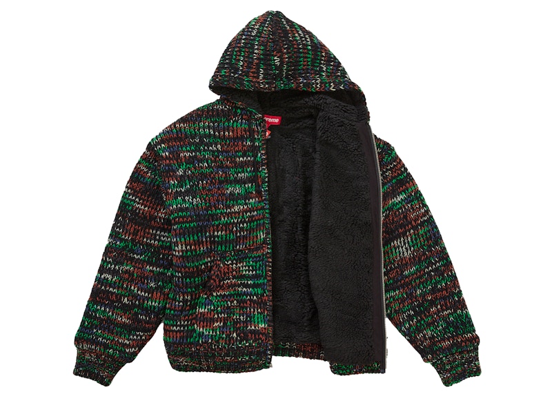 Supreme Faux Shearling Lined Zip Up Hooded Sweater Green Melange