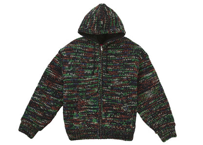 Supreme Faux Shearling Lined Zip Up Hooded Sweater Green Melange