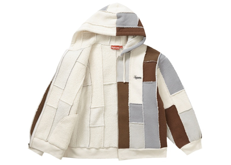 Supreme Faux Shearling Zip Up Hooded Sweatshirt Natural