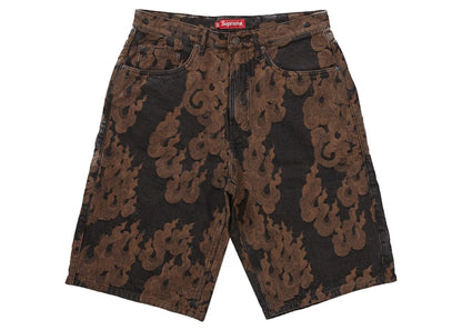 Supreme Flames Jacquard Baggy Denim Short Washed Black