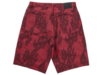 Supreme Flames Jacquard Baggy Denim Short Washed Red