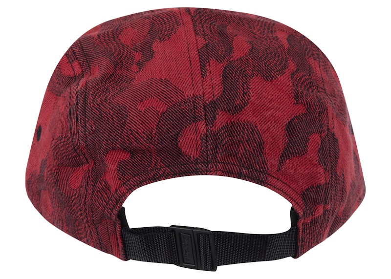 Supreme Flames Jacquard Denim Camp Cap Washed Red