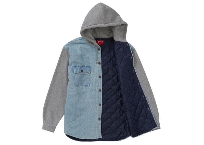 Supreme Fleece Hooded Denim Shirt Blue