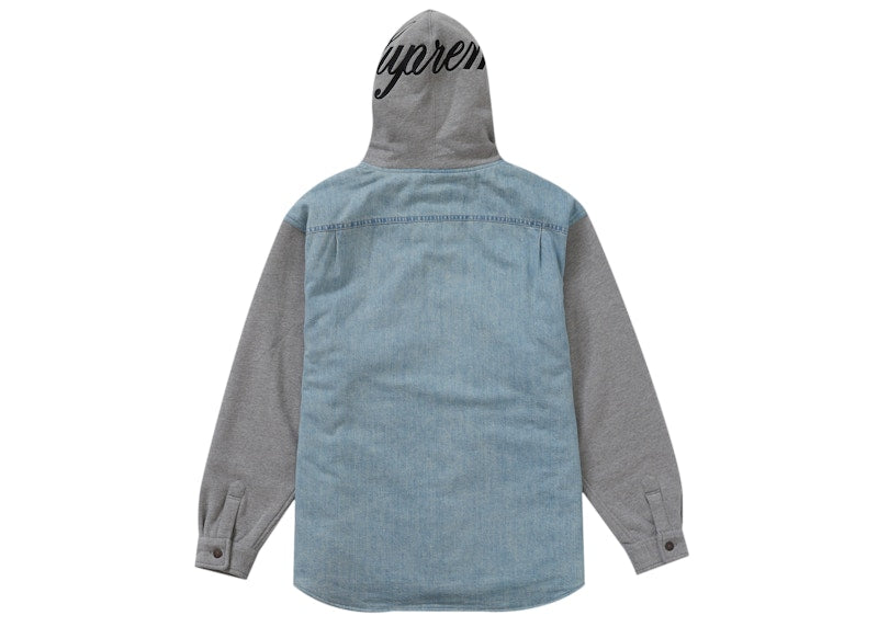 Supreme Fleece Hooded Denim Shirt Blue