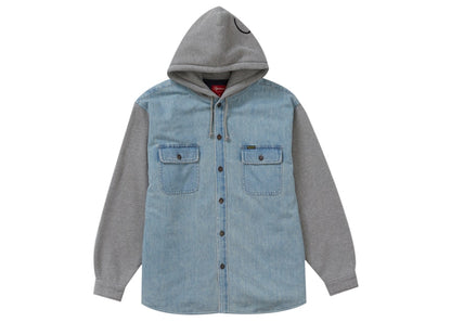 Supreme Fleece Hooded Denim Shirt Blue
