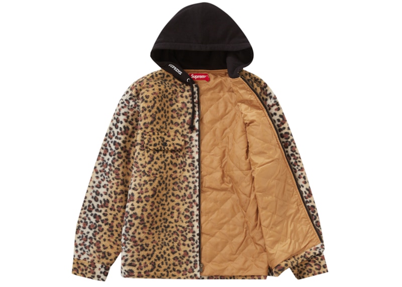 Supreme Fleece Zip Up Hooded Shirt Brown Leopard