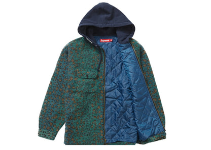 Supreme Fleece Zip Up Hooded Shirt Teal Leopard