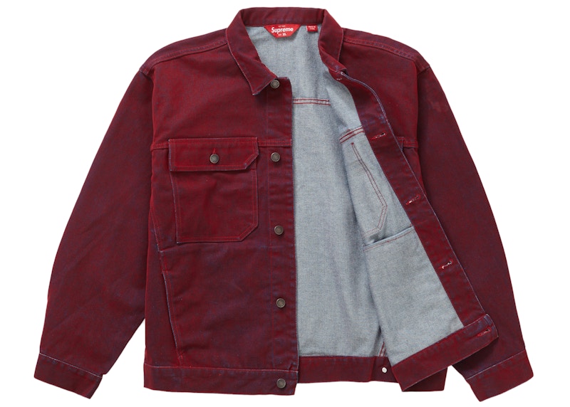 Supreme Flocked Denim Trucker Jacket Red