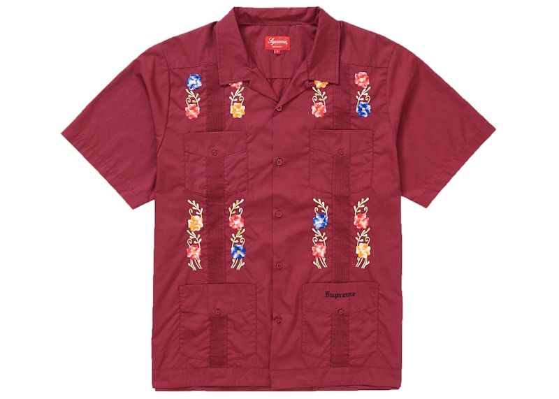 Supreme Flowers Guayabera S/S Shirt Maroon