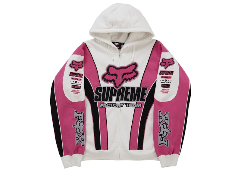 Supreme Fox Racing Zip Up Hooded Sweatshirt White