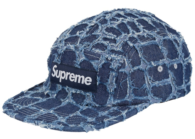Supreme Frayed Croc Denim Camp Cap Navy