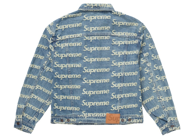 Supreme Frayed Logos Denim Trucker Jacket Blue