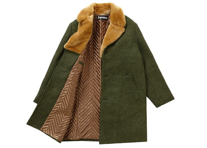 Supreme Fur Collar Car Coat Green Houndstooth