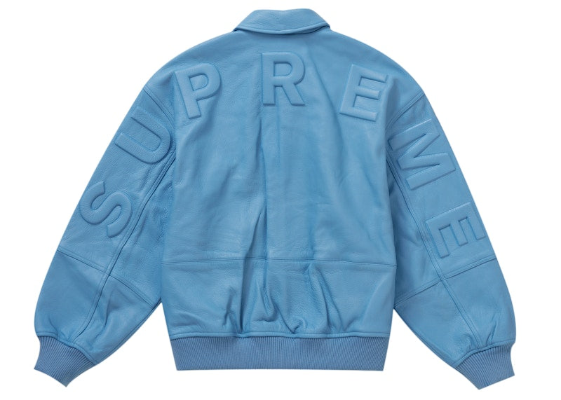 Supreme GORE-TEX Infinium WINDSTOPPER Leather Varsity Jacket Light Blue