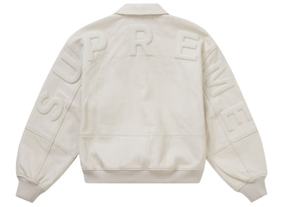 Supreme GORE-TEX Infinium WINDSTOPPER Leather Varsity Jacket White