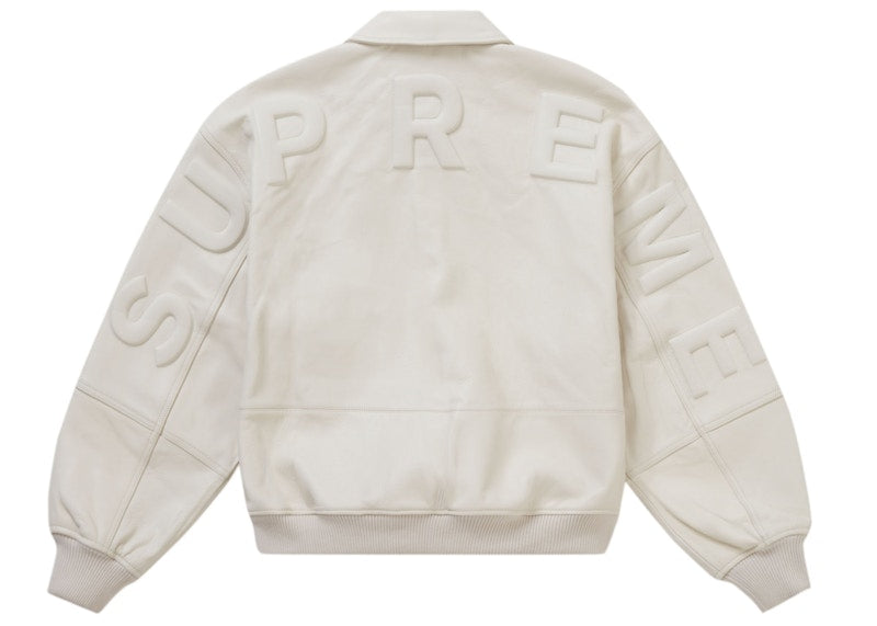 Supreme GORE-TEX Infinium WINDSTOPPER Leather Varsity Jacket White