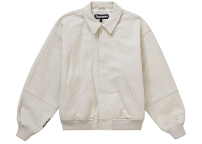 Supreme GORE-TEX Infinium WINDSTOPPER Leather Varsity Jacket White
