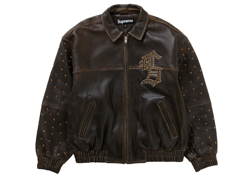 Supreme Gem Studded Leather Jacket Brown