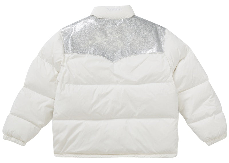 Supreme Glitter Yoke Down Puffer Jacket White
