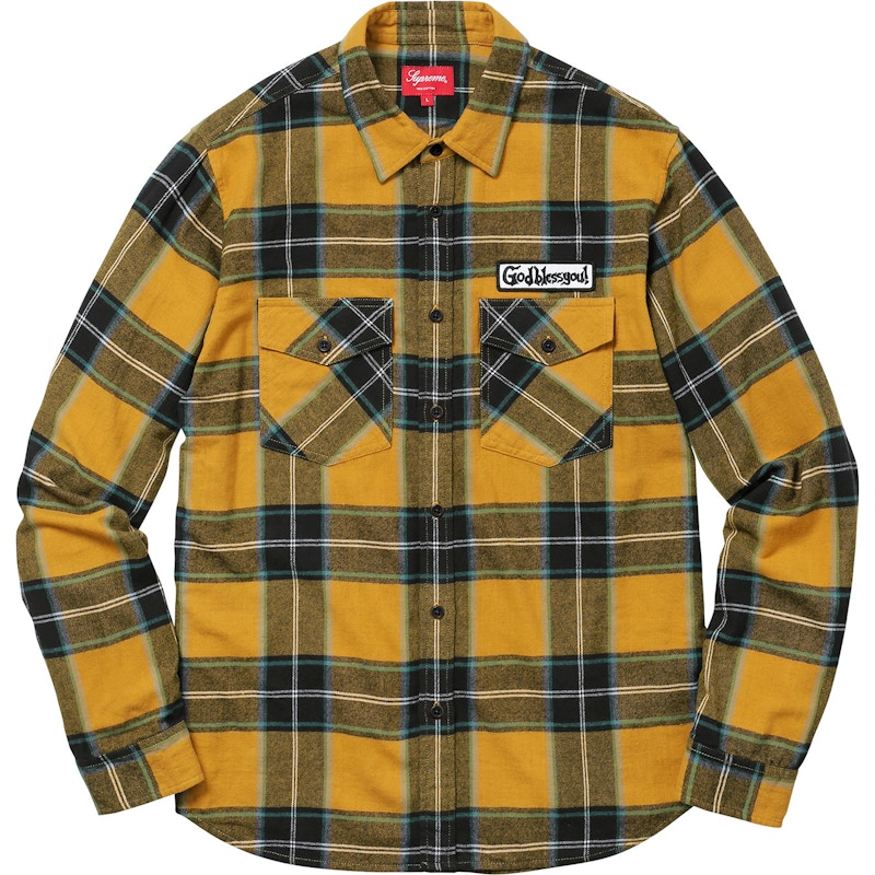 Supreme God Bless Plaid Flannel Shirt Gold