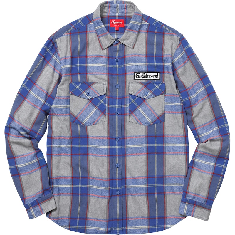 Supreme God Bless Plaid Flannel Shirt Royal