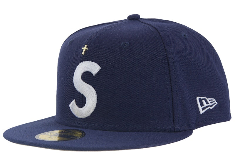Supreme Gold Cross S Logo New Era Fitted Hat Light Navy