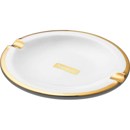 Supreme Gold Trim Ceramic Ashtray White