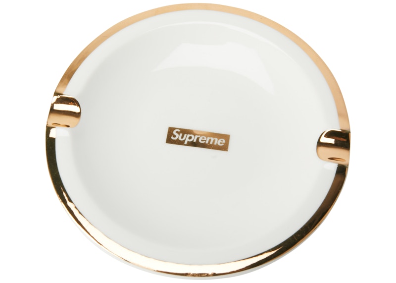 Supreme Gold Trim Ceramic Ashtray White