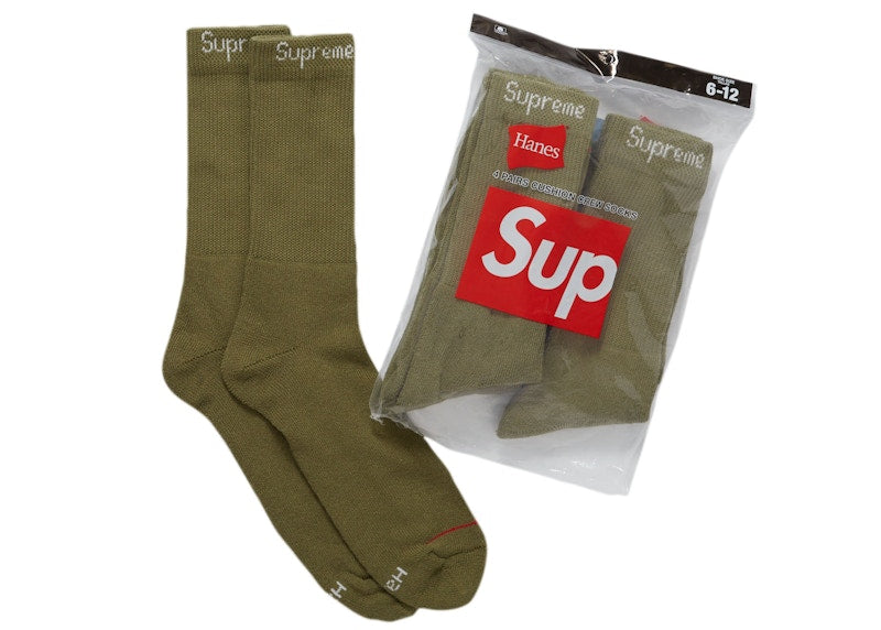 Supreme Hanes Crew Socks (4 Pack) Olive
