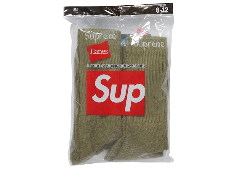 Supreme Hanes Crew Socks (4 Pack) Olive
