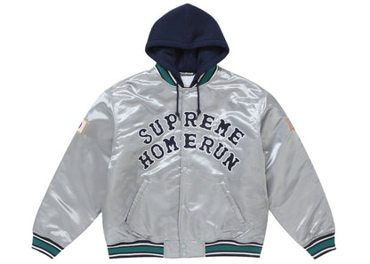 Supreme Homerun Satin Hooded Varsity Jacket Silver