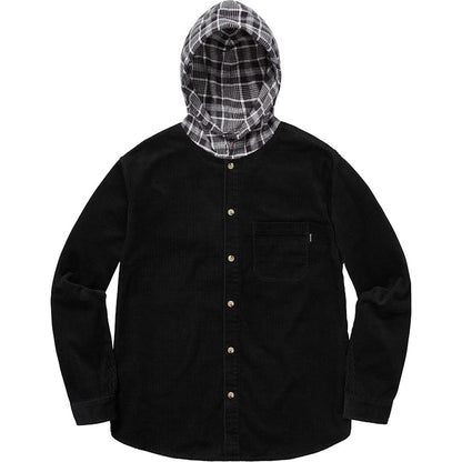 Supreme Hooded Color Blocked Corduroy Shirt Black/Gray