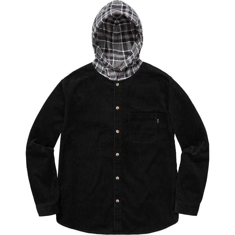 Supreme Hooded Color Blocked Corduroy Shirt Black/Gray