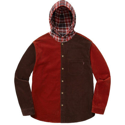 Supreme Hooded Color Blocked Corduroy Shirt Orange/Burgundy