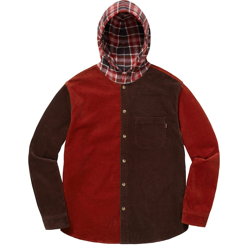 Supreme Hooded Color Blocked Corduroy Shirt Orange/Burgundy